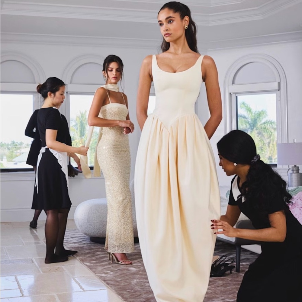 Cream Pleated Maxi Sundress for Brides